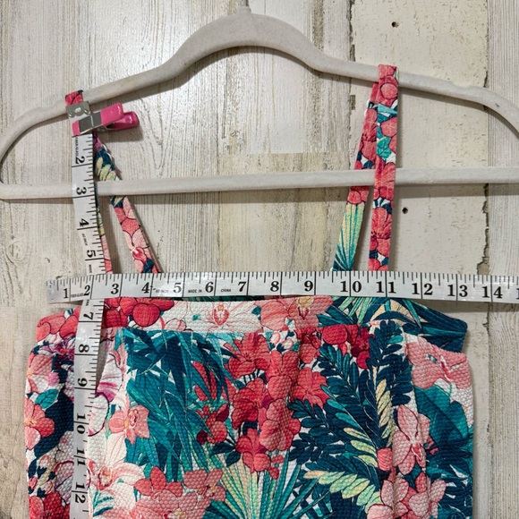 Beach House Pink Green Blue Textured Floral Relaxed Fit Tie Front Bikini Top - Picture 6 of 11